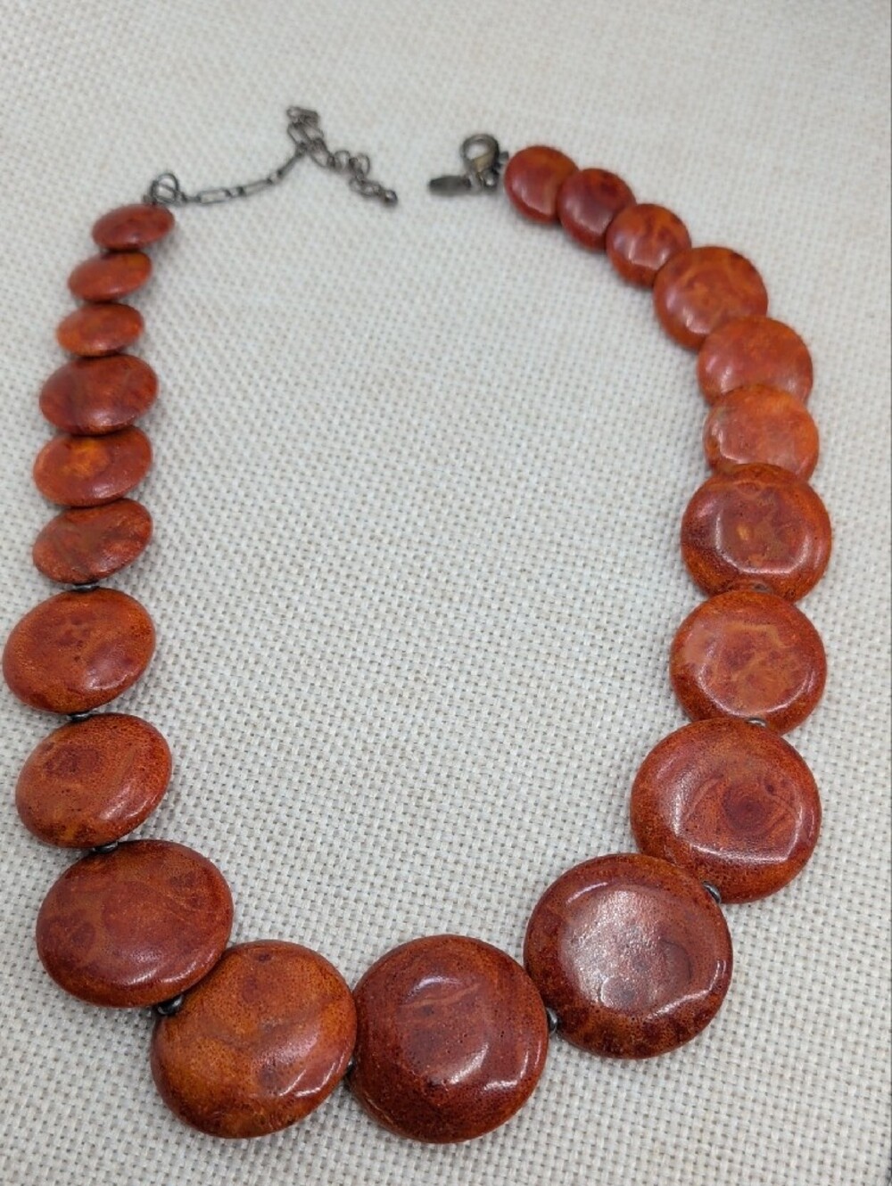 Vintage Sponge Coral 925 Sterling Silver Graduated Disc Adjustable Necklace - Picture 9 of 16
